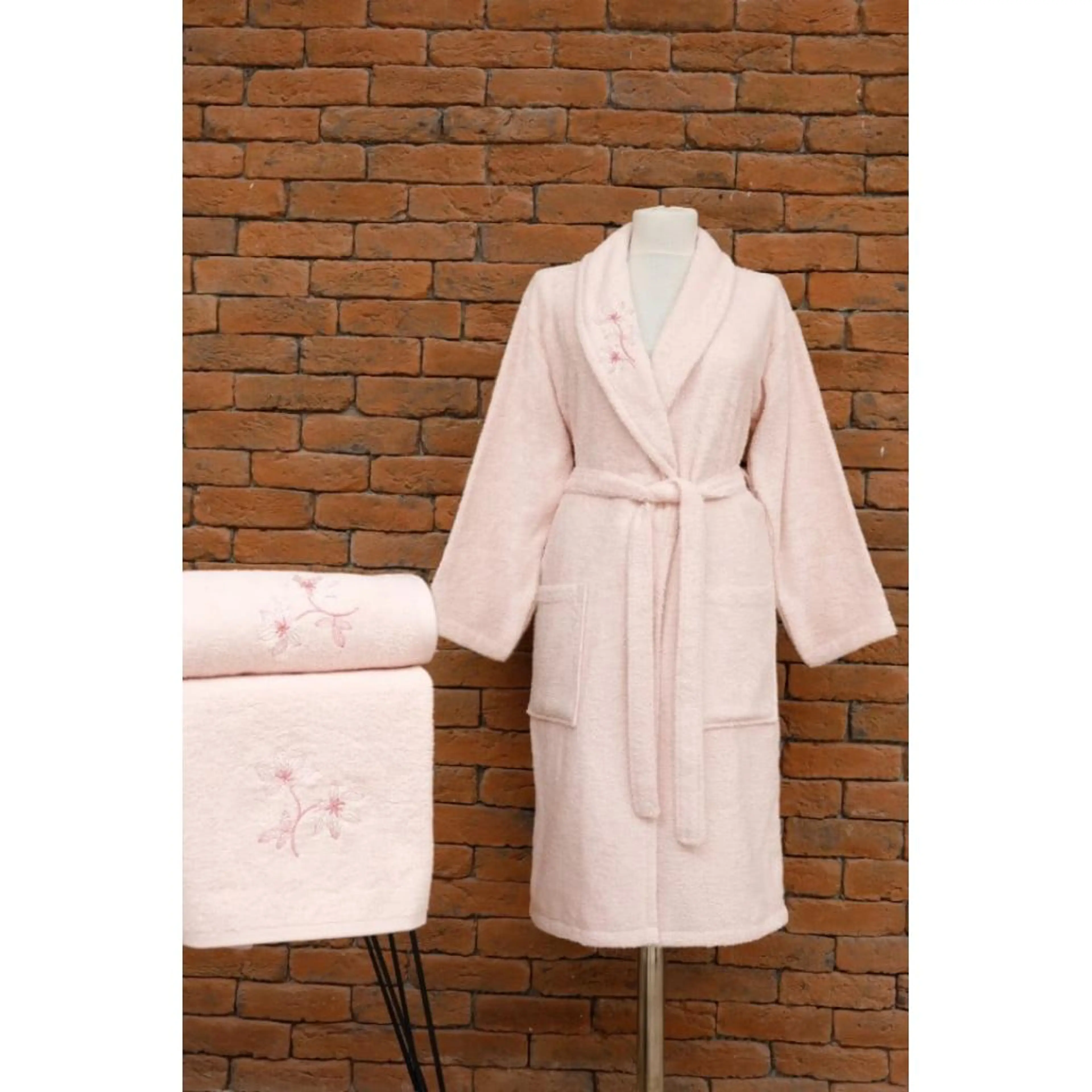 Комплект Халат KAZEL, Kimono + 2 кърпи подарък, розов